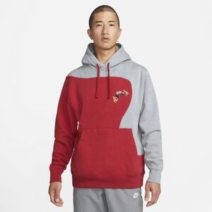 Nike Sportswear Club Galaxy Pullover Hoodie Sweatshirt Red Gray Embroidered Med